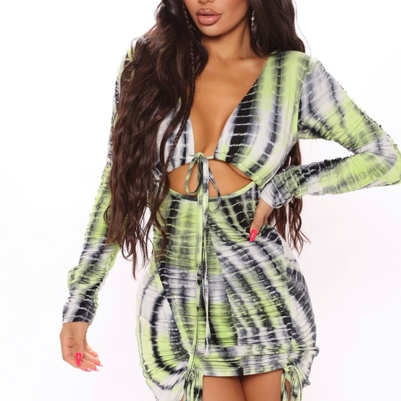 Green Watch Me Ruche Tye Die Mini Dress by Fashion Nova - Picture 8 of 15